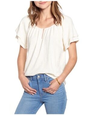 Madewell Texture & Thread Ivory Tiered-Sleeve Cotton Gauze Top size large